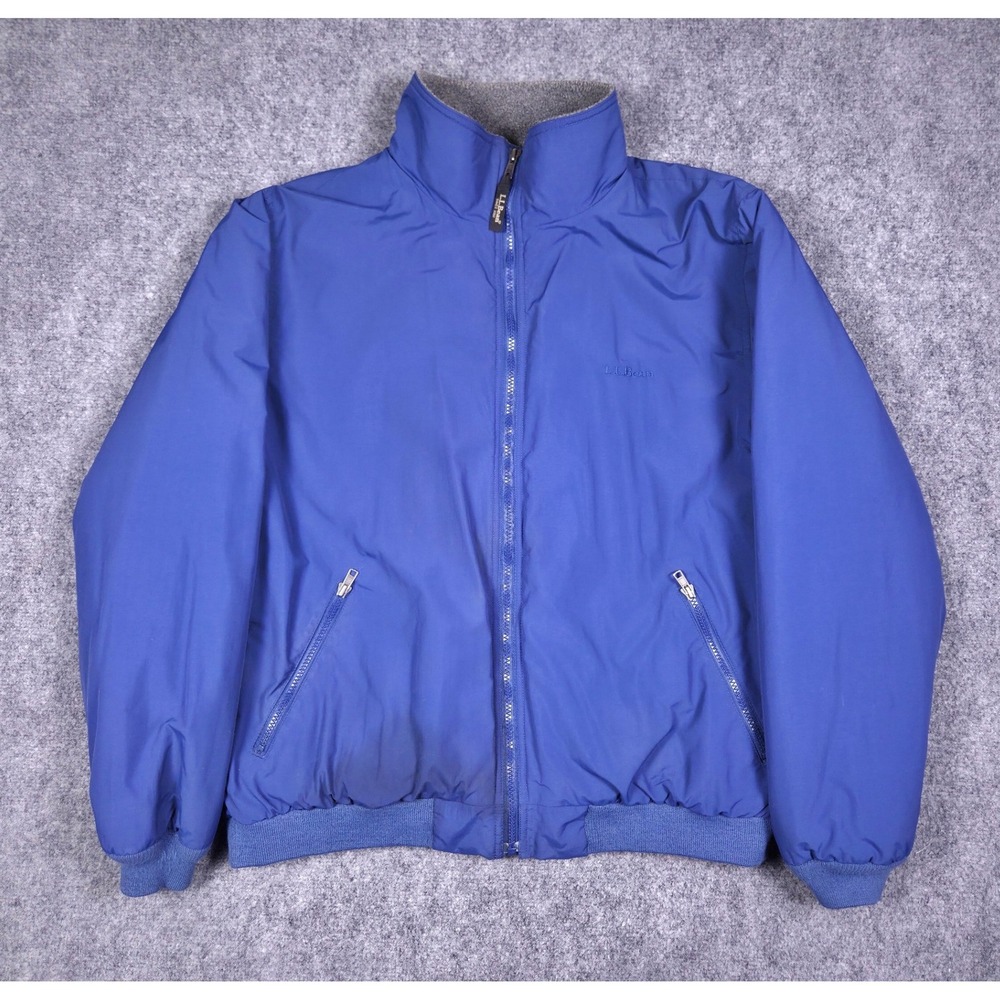L.L. Bean Warm-Up Jacket Mens Large Blue Fleece Lined Nylon Full Zip Bomber
